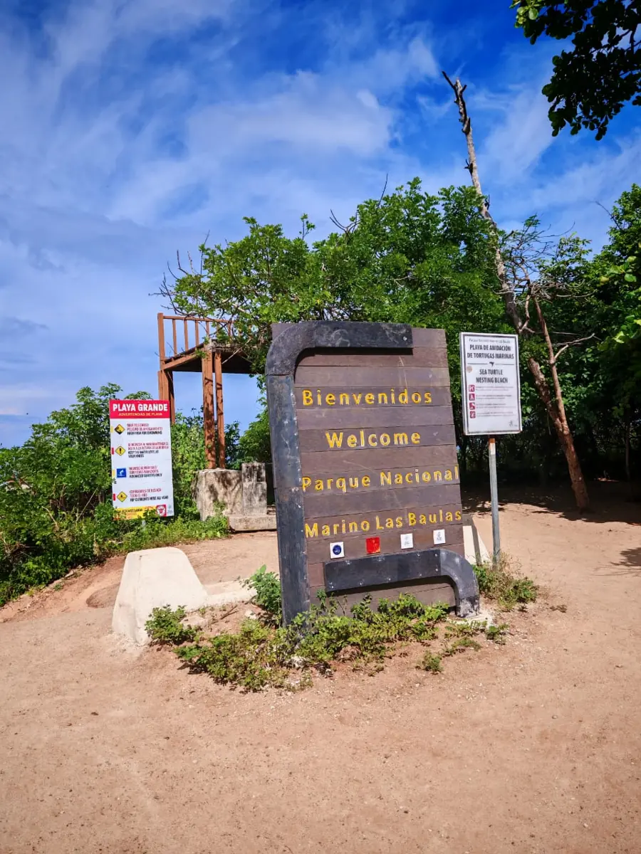 Welcome sign of Las Baulas National Marine Park at Playa Grande