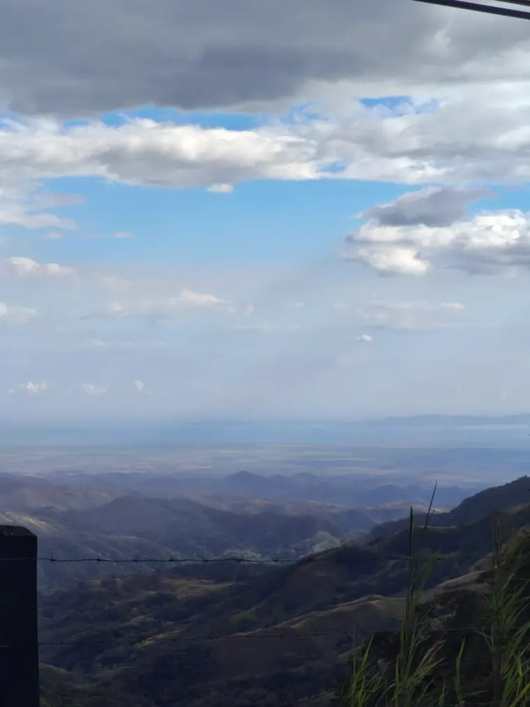 Rótulo del Mirador La Ventana en la Reserva de Monteverde, entre bosque cubierto de musgo